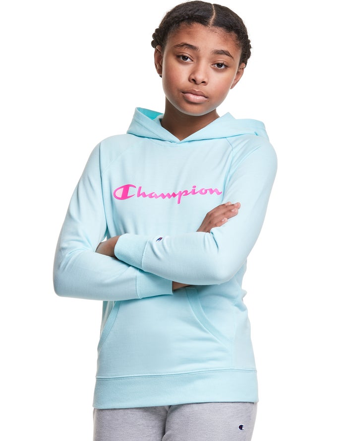 Champion French Terry Script Logo Hoodie Meisjes - Blauw - Belgie 0214WOCPH